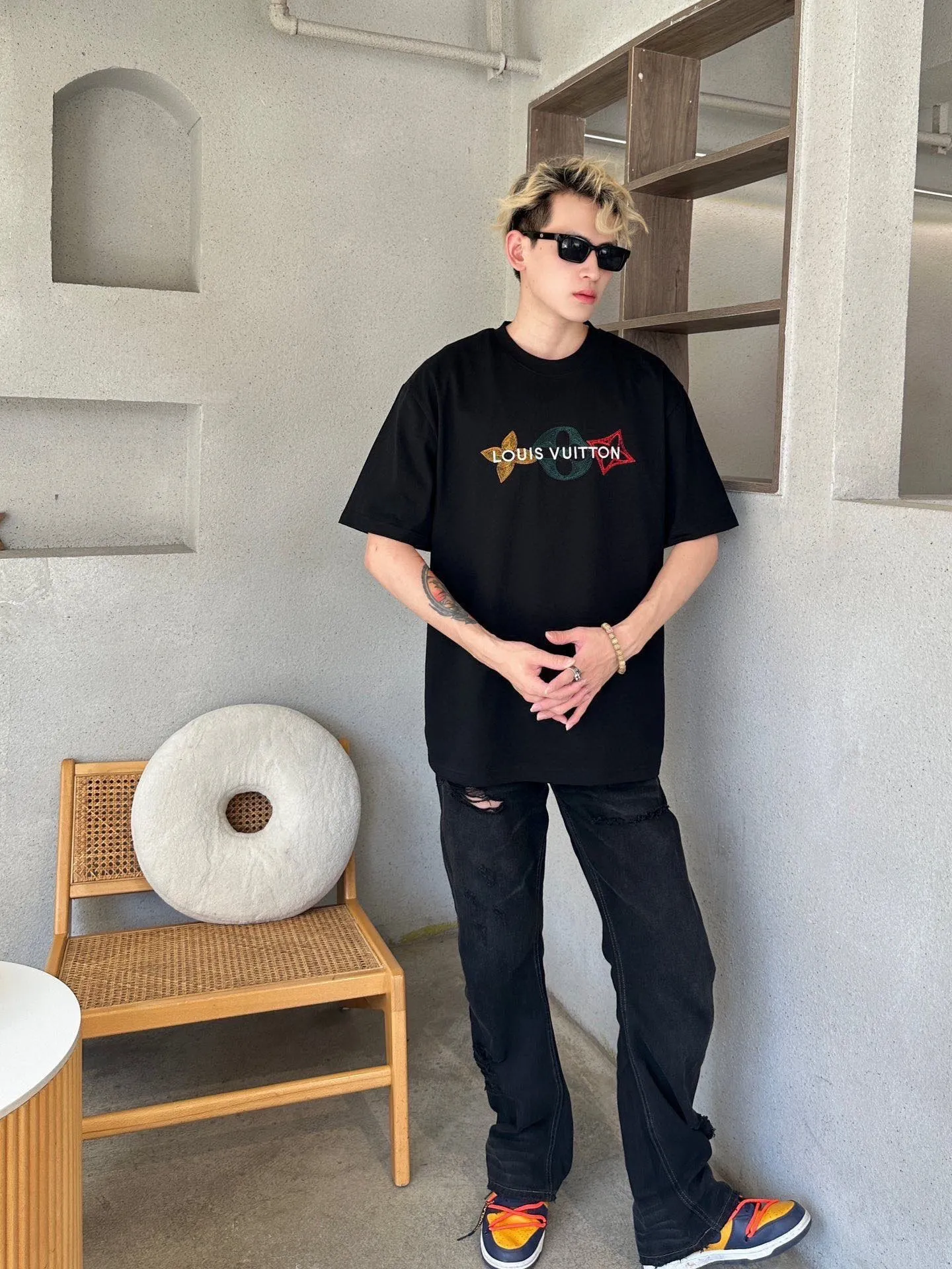 Louis Vuitton/Louis Vuitton 24ss embroidered three-letter short sleeves
